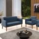 Conjunto Poltrona e Namoradeira Decorativa Isabella Pés Fixo em Madeira Castanho Suede Azul Marinho G19 - Gran Belo