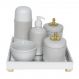 Kit Higiene Espelho Completo Porcelanas, Garrafa Pequena e Capa Provençal Dourado Quarto Bebê Unissex