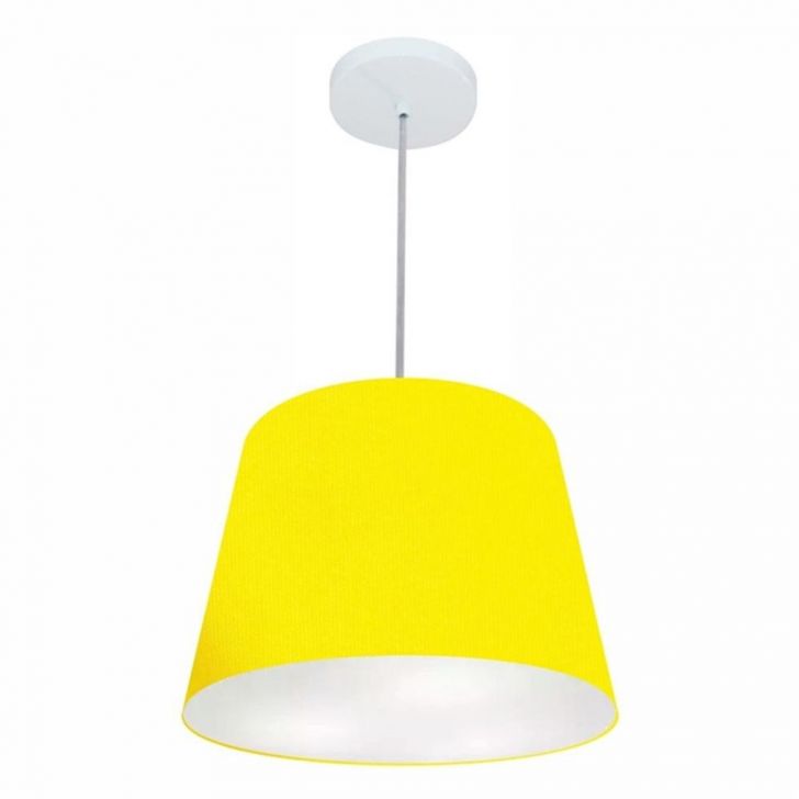 Pendente Cone Md-4155 Cúpula em Tecido 30/40x30cm Amarelo - Bivolt