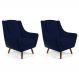 Kit 02 Poltronas Decorativas Sala de Estar Pés de Madeira Naomi Veludo Azul Marinho G15 - Gran Belo