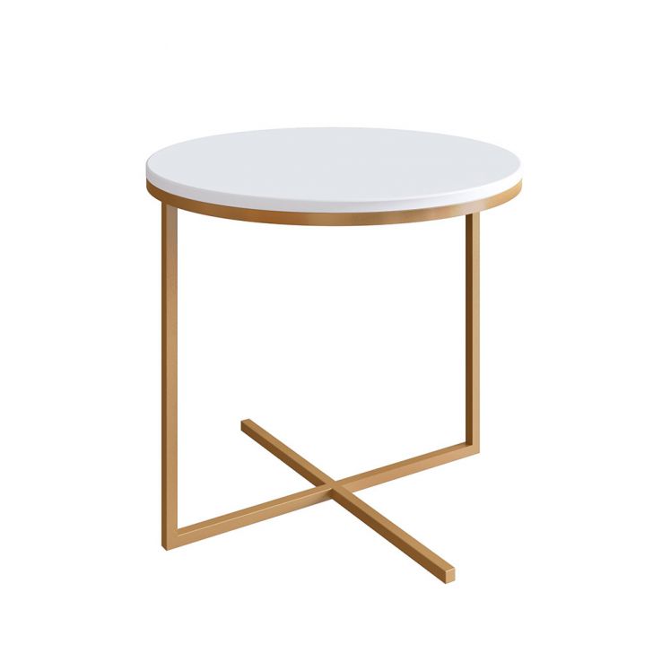 Mesa de Centro Redonda Volpi Branca e Dourada 46x50 cm