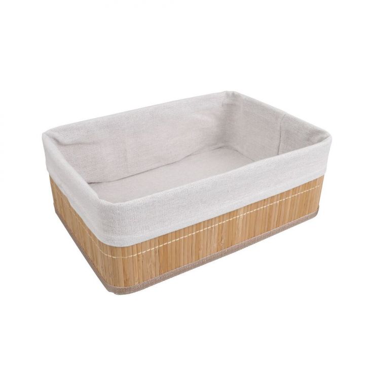 Cesto Bambu com Forro Natural e Branco 29 cm
