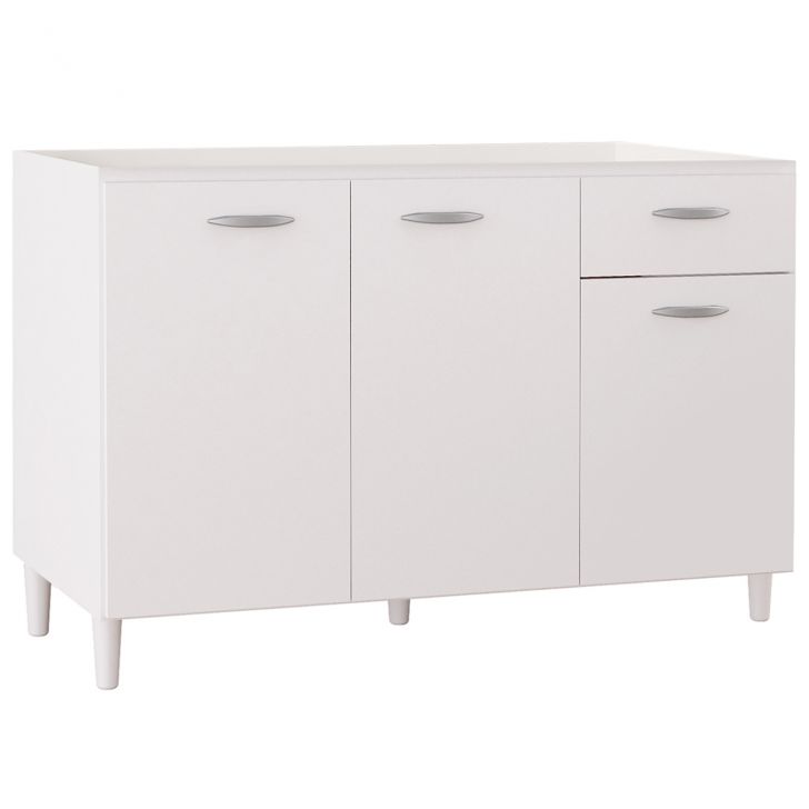 Balcão 120cm 3 Portas 1 Gaveta Branco  - Poquema