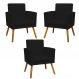 Kit 3 Poltronas Decorativas Para Sala, Manicure, Quarto Nina Com Base Suede Preto Pé Castanho - Clique E Decore