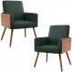 Kit 02 Poltronas Decorativa Maria W01 Pés Palito Linho Verde Musgo Couríssimo Camel - Lyam Decor