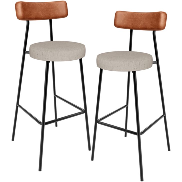 Kit 02 Banquetas Alta Cozinha Bar Sala De Jantar Milão L02 Couríssimo Camel Linho Bege - Lyam Decor