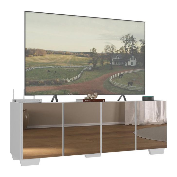 Rack TV até 50 Polegadas com Espelhos 4 Portas Multimóveis MP1083 Branco