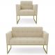 Sofá Namoradeira e 1 Poltrona Base Industrial Dourado Ana Suede Bege - Ibiza