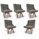 Kit 5 Cadeiras Decorativas Sala de Jantar Base Giratória de Madeira Firenze Suede Grafite/Natural G19 - Gran Belo
