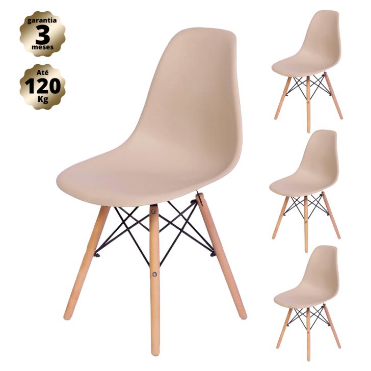 Conjunto com 4 Cadeiras Eames Nude - Base Madeira Natural