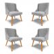 Kit 4 Cadeiras Decorativas Sala de Jantar Pés Palito de Madeira Firenze Suede Cinza/Natural G19 - Gran Belo