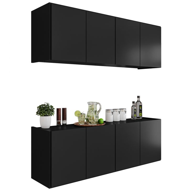 Armário de Cozinha e Balcão Suspenso 118cm Monna Preto Z34  - Mpozenato