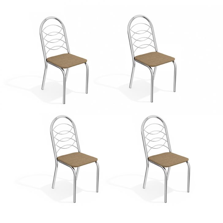 Conjunto com 4 Cadeiras de Cozinha Holanda Cromado e Capuccino