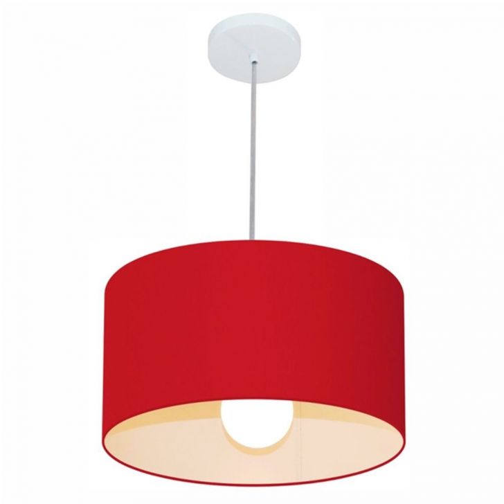 Pendente Cilíndrico Md-4031 Cúpula em Tecido 40x21cm Vermelho - Bivolt