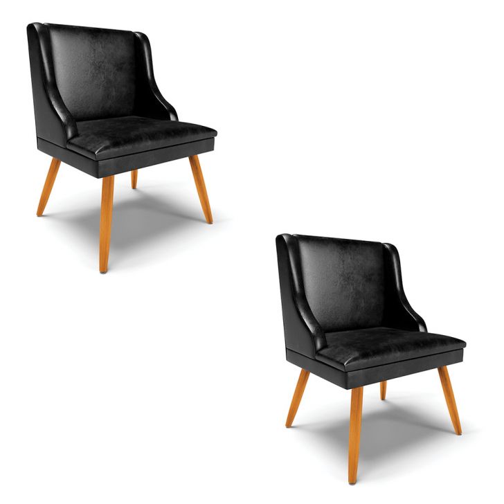 Kit 02 Cadeiras de Jantar Liz Corano Preto Pés Palito Castanho - D'Rossi