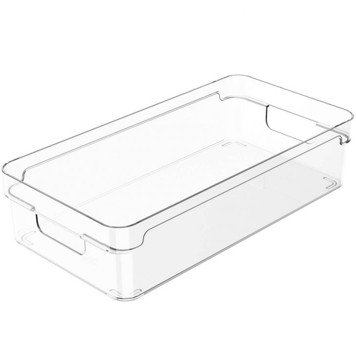 Organizador De Prateleira Multiuso 30x15x7cm Caixa Organizadora Transparente Com Alças Clear OU