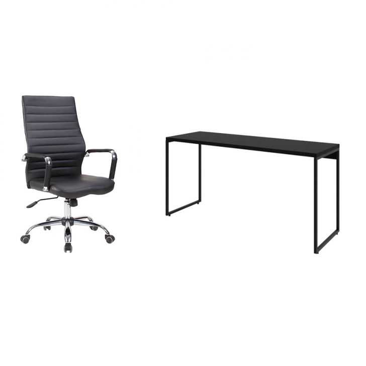 Conjunto de Mesa Studio 150 cm com Cadeira de Escritório Diretor Giratória Cleaner Preta