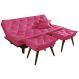 Kit Sofa Cama Caribe + 2 banquetas Rubi Courino Rosa Couro Sintetico Essencial Estofados