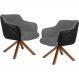 Kit 02 Poltronas Base Giratória Madeira Jade D02 Linho Cinza C-416 Tressê Corano Preto - Lyam Decor