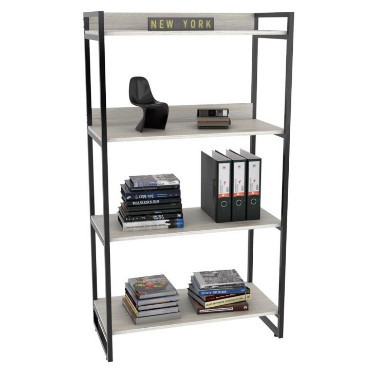 Estante Livreiro Multiuso Prisma Estilo Industrial 80cm 4 Prateleiras C08 Snow - Mpozenato