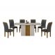 Conjunto de Mesa de Jantar Retangular com Tampo de Vidro Off White e 6 Cadeiras Doha 100% MDF Veludo Chumbo e Freijó