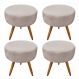 Kit 4 Puffs Banqueta Redonda Nina Suede Bege Pés Palito Castanho - Pallazio