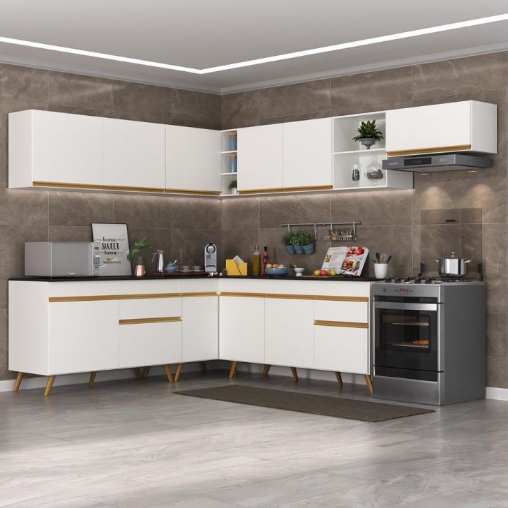 Cozinha Completa de Canto Veneza GW Multimóveis MP2068 com Armário e Balcão Branca