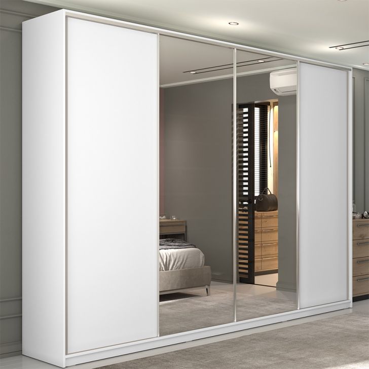 Image of Guarda-roupa Solteiro Com Espelho Zermatt 100% Mdf  4 Portas 6 Gavetas Branco PLA-RR985CL03AVSMOB