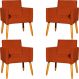 Kit 4 Poltronas Decorativas Para Sala, Manicure, Quarto, Nina Suede Vermelho Pé Castanho - Clique E Decore