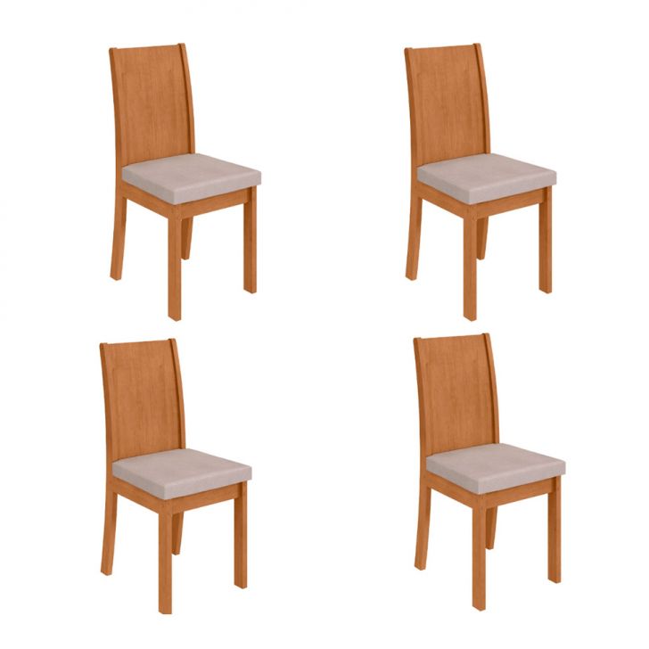 Conjunto com 4 Cadeiras Athenas Bouclé Bege e Amêndoa