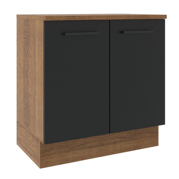 Balcão Armário de Cozinha 80 cm 2 Portas Rustic/Preto Agata Madesa