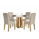 Conjunto de Mesa Redonda com Tampo de Vidro Off White Isabela e 4 Cadeiras Serena Bouclé Bege e Ypê