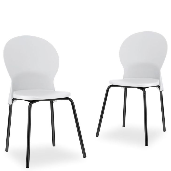 Kit 02 Cadeiras Fixa Base Preta Luna F02 Branco - Lyam Decor