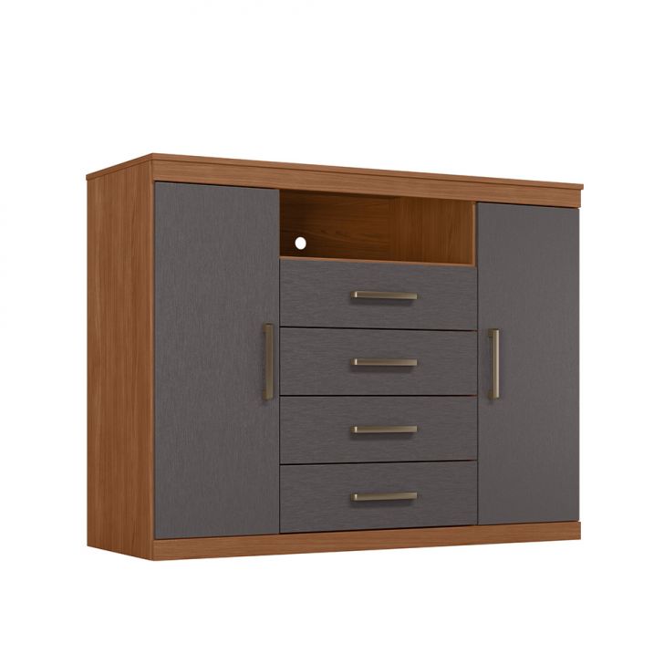 Cômoda Master 2 Portas 4 Gavetas Jabotá e Grafite