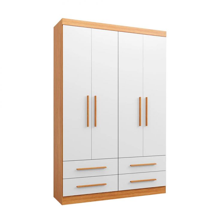 Guarda-roupa Solteiro Majestic 4 Portas 4 Gavetas Off White E Freijó