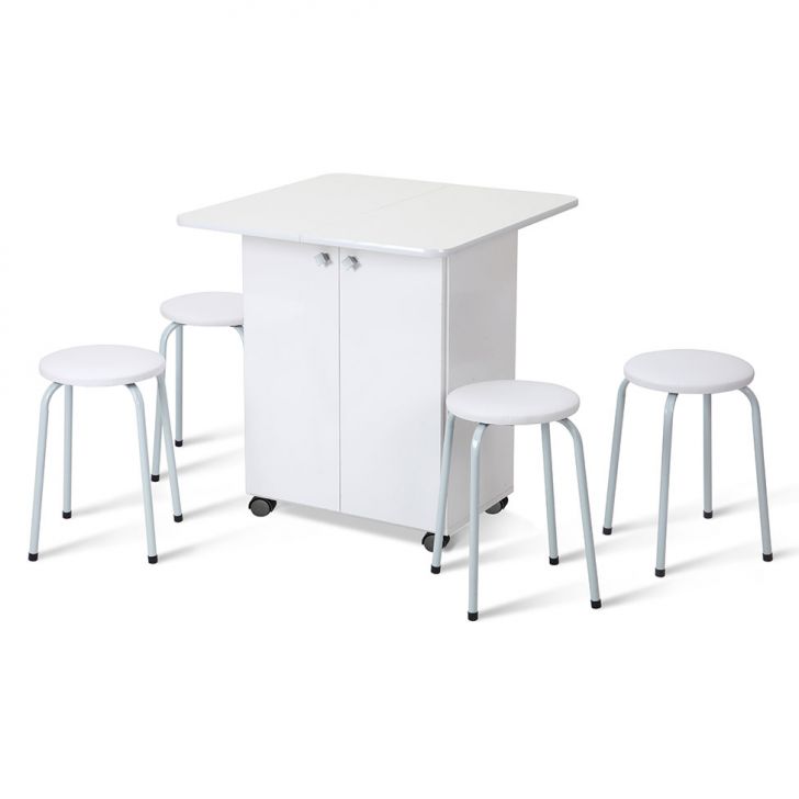 Conjunto De Mesa Com 4 Bancos | Banquetas Sabrina Branco