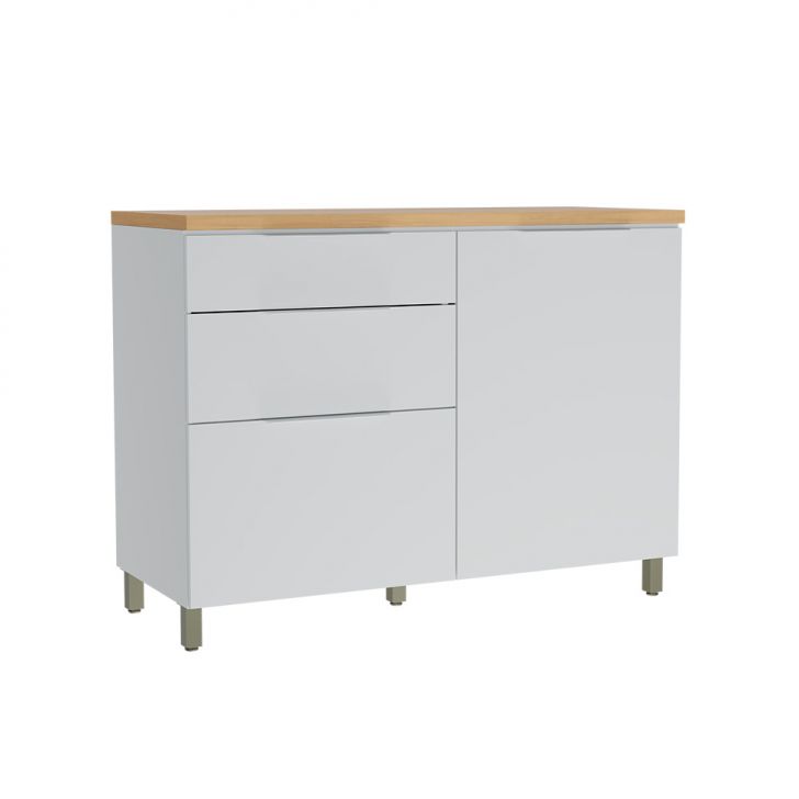 Balcão de Cozinha com Tampo Marquesa 100% MDF 1 Porta 3 Gavetas Branco e Nature