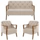 Kit Namoradeira 135cm e 2 Poltronas Decorativas Capitonê Lapa M22 Linho Cinza - Mpozenato