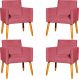 Kit 4 Poltronas Decorativas Para Sala, Manicure, Quarto, Nina Suede Rosê Pé Castanho - Clique E Decore