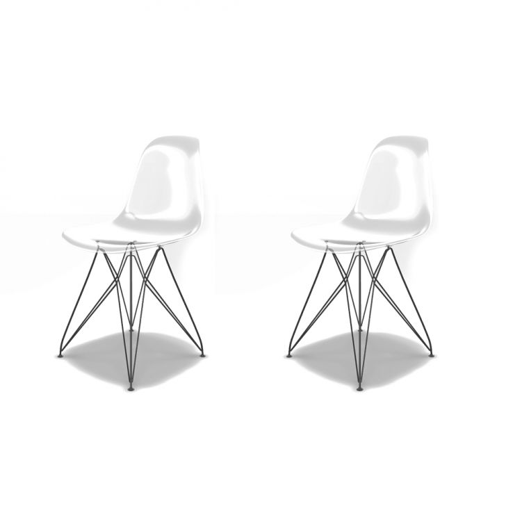 Conjunto com 2 Cadeiras Eames Eiffel Transparente e Preto