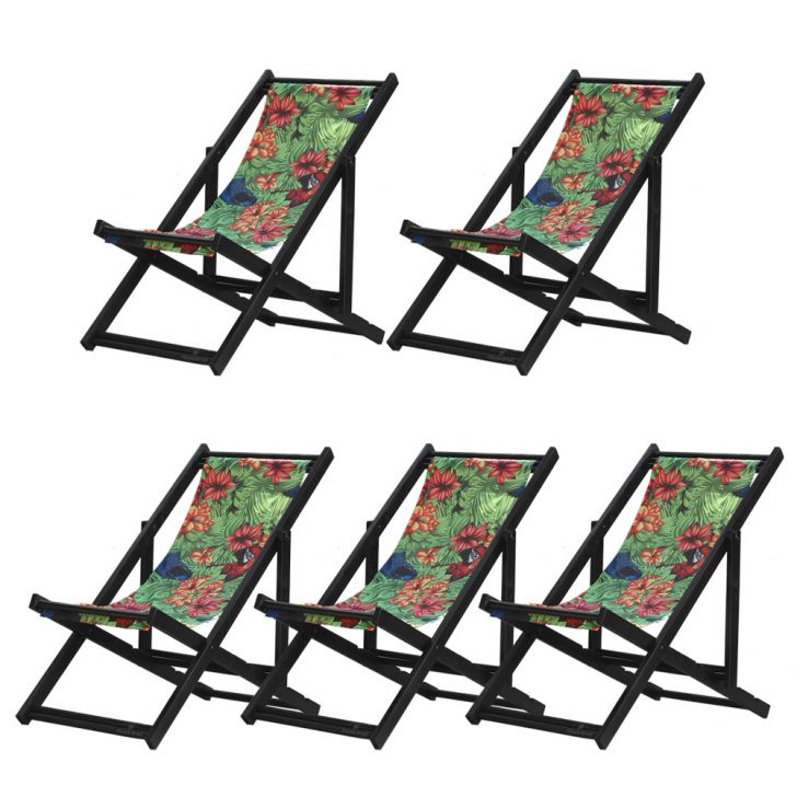 Kit 5 Espreguiçadeiras Dobrável Black SB-Preto Flores