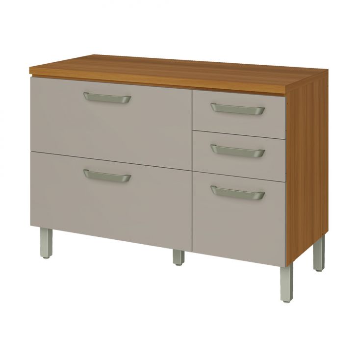 Balcão de Cozinha Princesa com Tampo 2 Portas 3 Gavetas Freijó e Off White