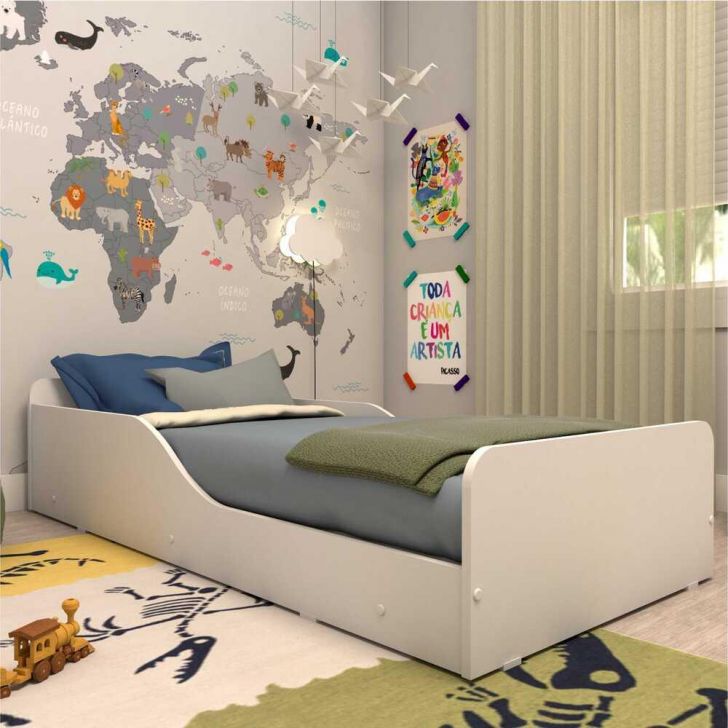 Cama Infantil Montessoriana c/ Barras de Proteção p/ colchão 70 x 150 cm Square Multimóveis Branca