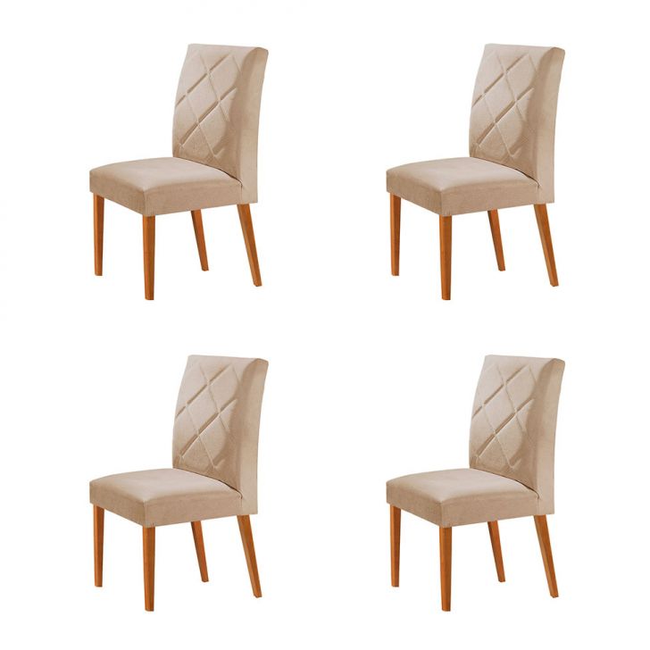 Conjunto com 4 Cadeiras Aurora Veludo Bege e Capuccino