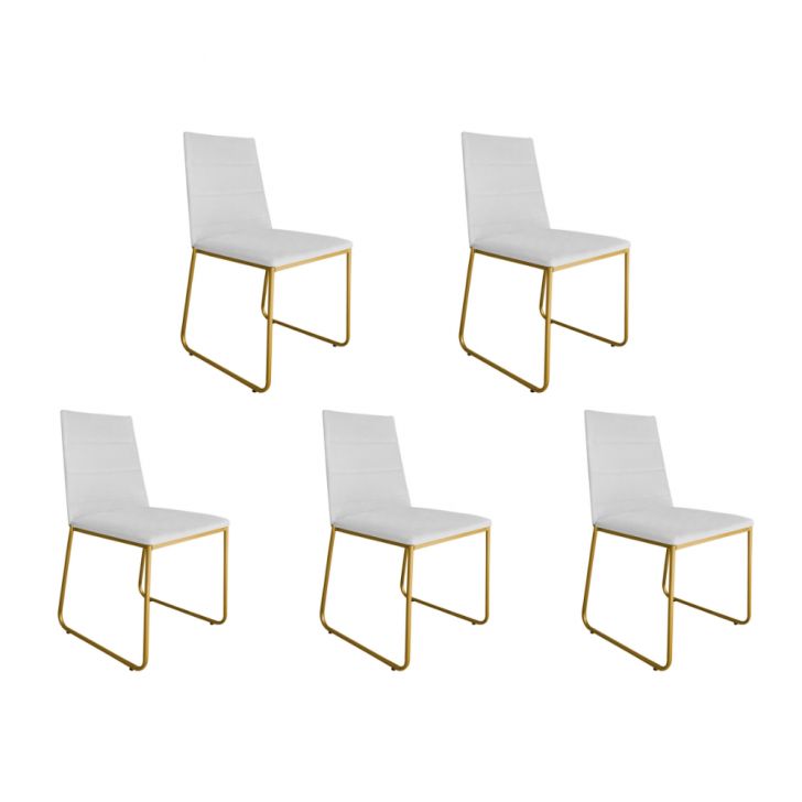 Kit 05 Cadeira de Jantar Estofada Lille Base Gold Courino Branco  - Montanaris Decor