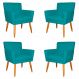 Kit 4 Poltronas Decorativa para Sala de Estar Cecília Suede Azul Turquesa - Montanaris Decor