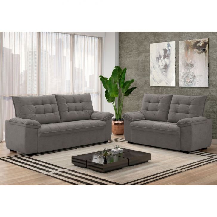 Image of Conjunto De Sofás 2 E 3 Lugares Bertioga Veludo Cinza PLA-MO895UP03JHKMOB