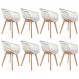 Kit 08 Cadeiras Decorativas Para Sala de Jantar Madri Com Base de Madeira E01 Branco - Lyam Decor