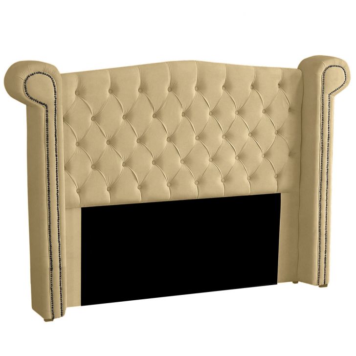 Cabeceira Solteiro 90cm Decorativa Ayla Veludo Bege - Montanaris Decor