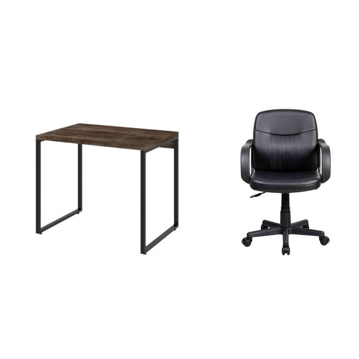 Conjunto de Mesa Kuadra Marrom Escuro com Cadeira de Escritório Secretária Giratória Clean Preta